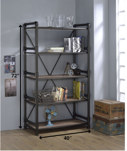 Rustic Oak And Black Particle Board Bookshelf