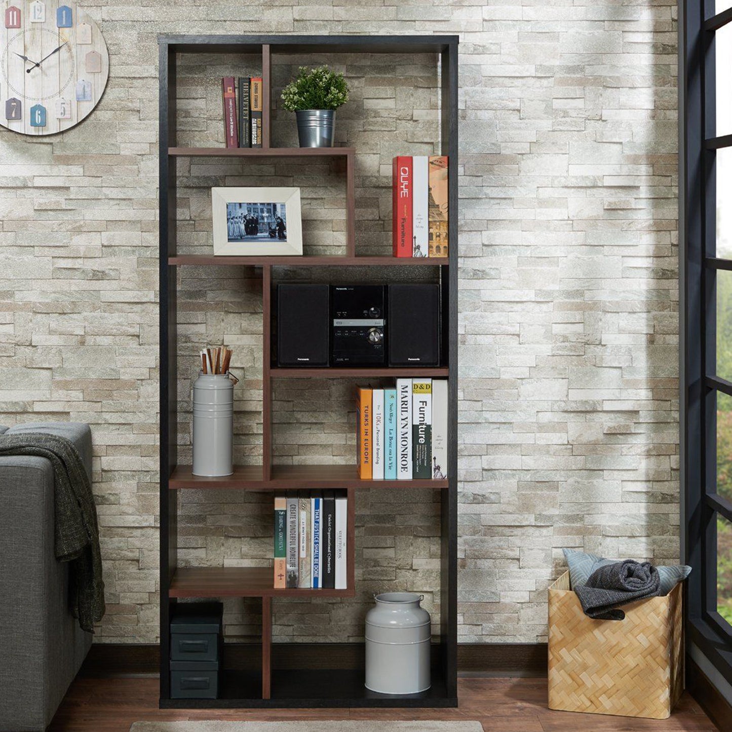 Black And Walnut Veneer Cube Bookcase