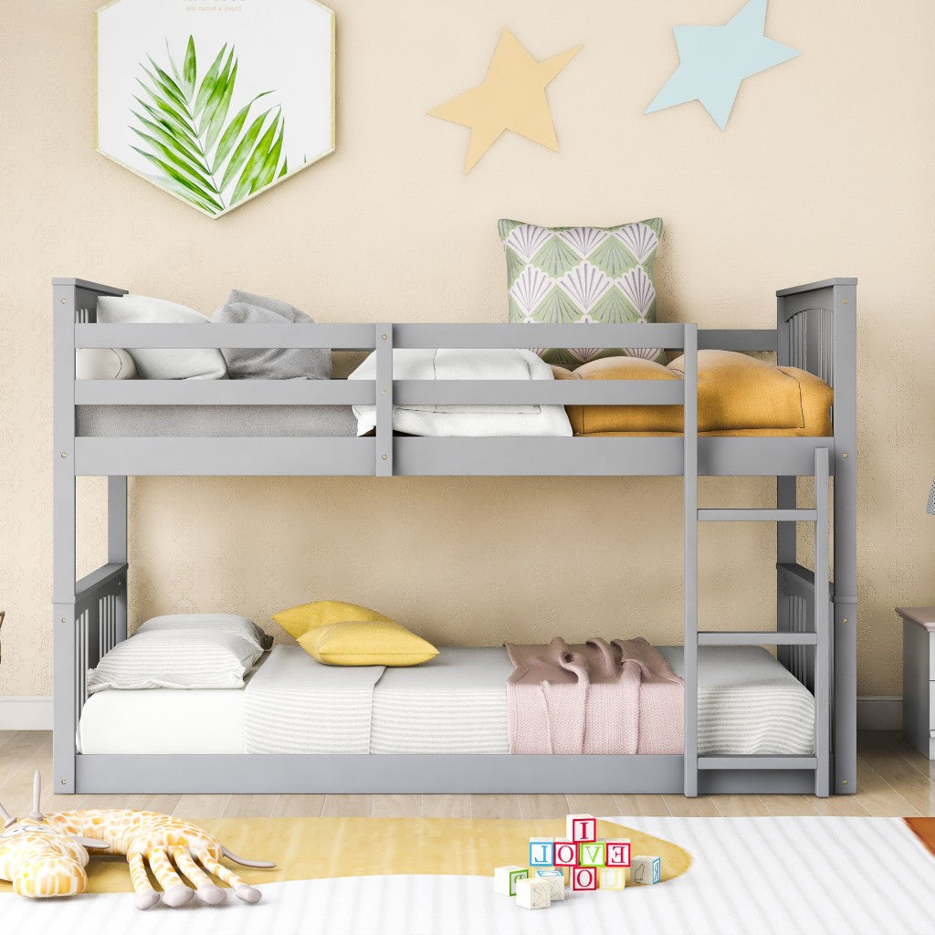 Gray Classic Twin Over Twin Bunk Bed with Ladder