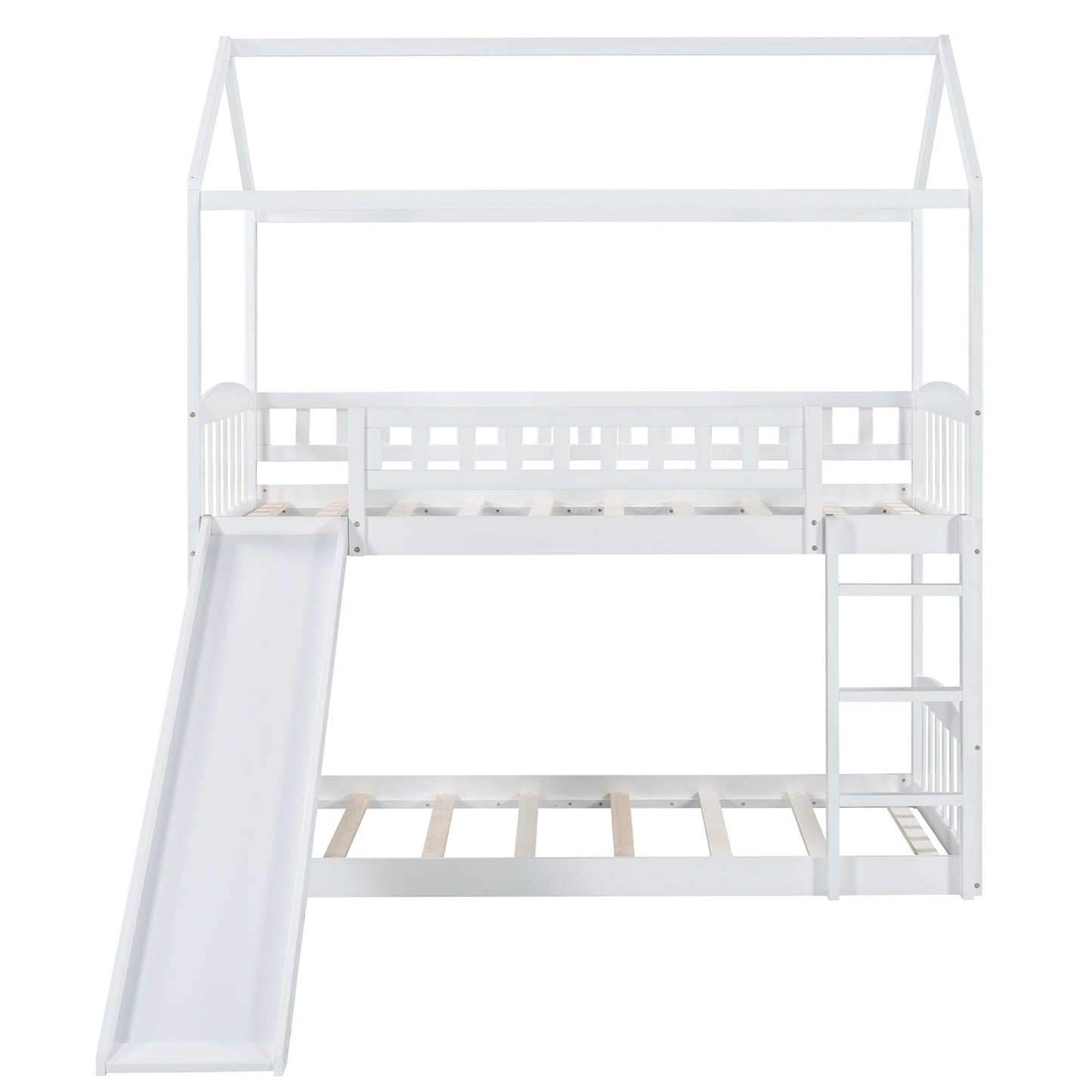 White Playhouse Frame Full Over Full Bunk Bed with Slide