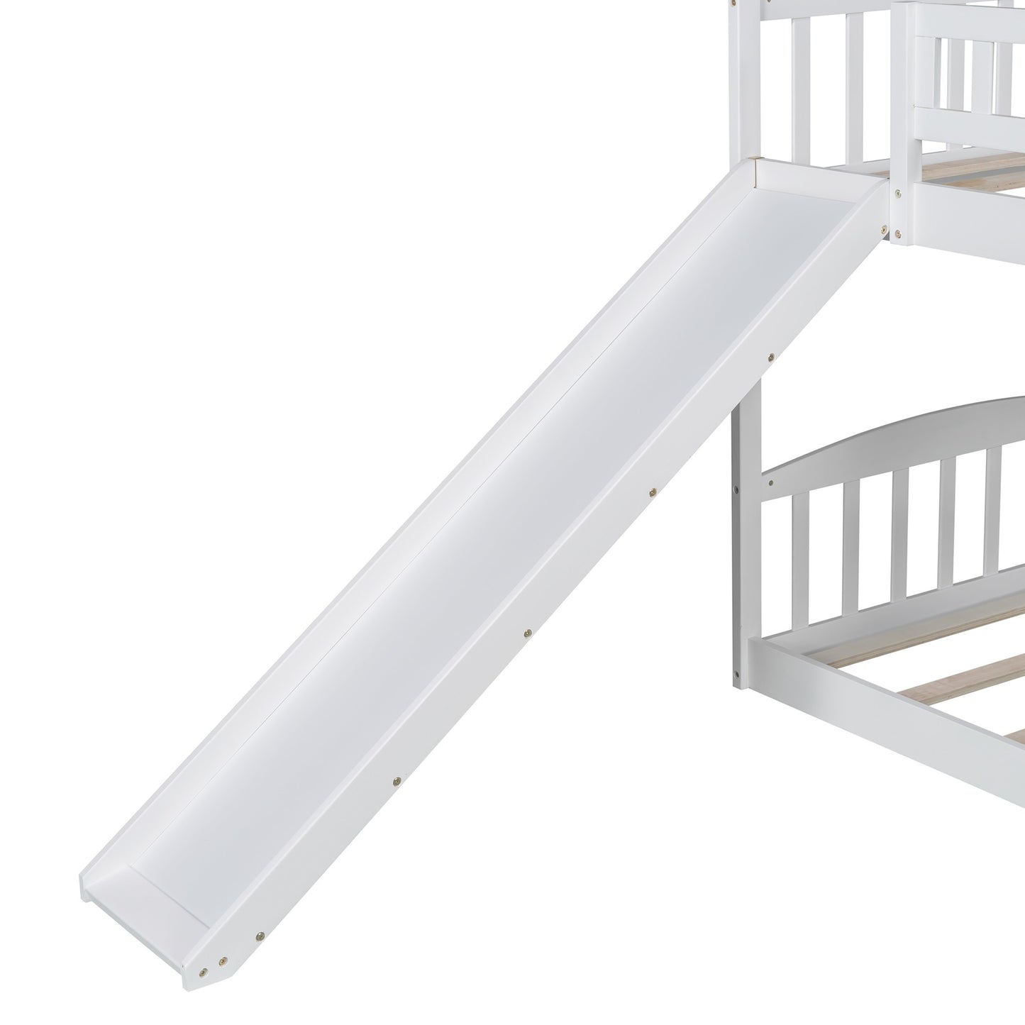 White Playhouse Frame Full Over Full Bunk Bed with Slide