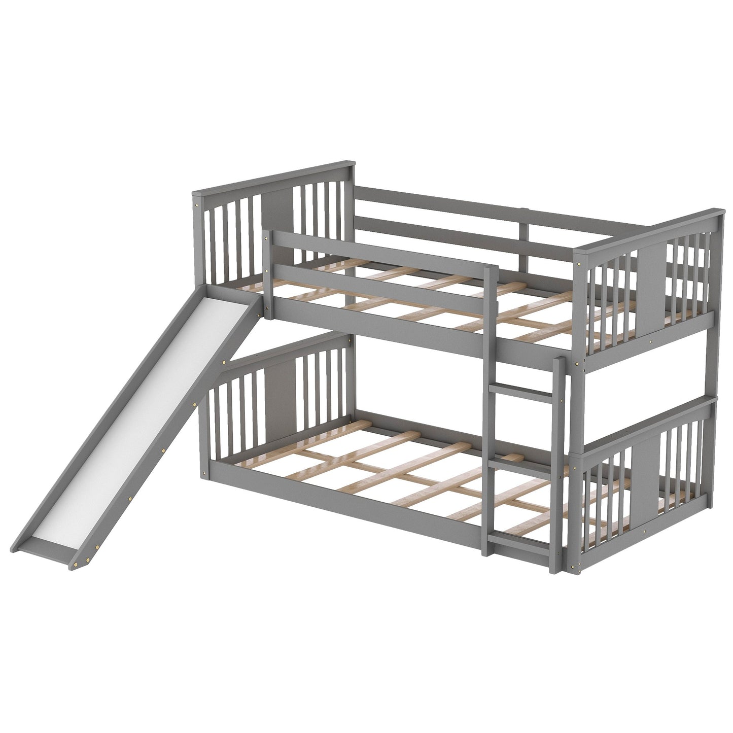 Gray Classic Twin Over Twin Bunk Bed with Ladder and Slide