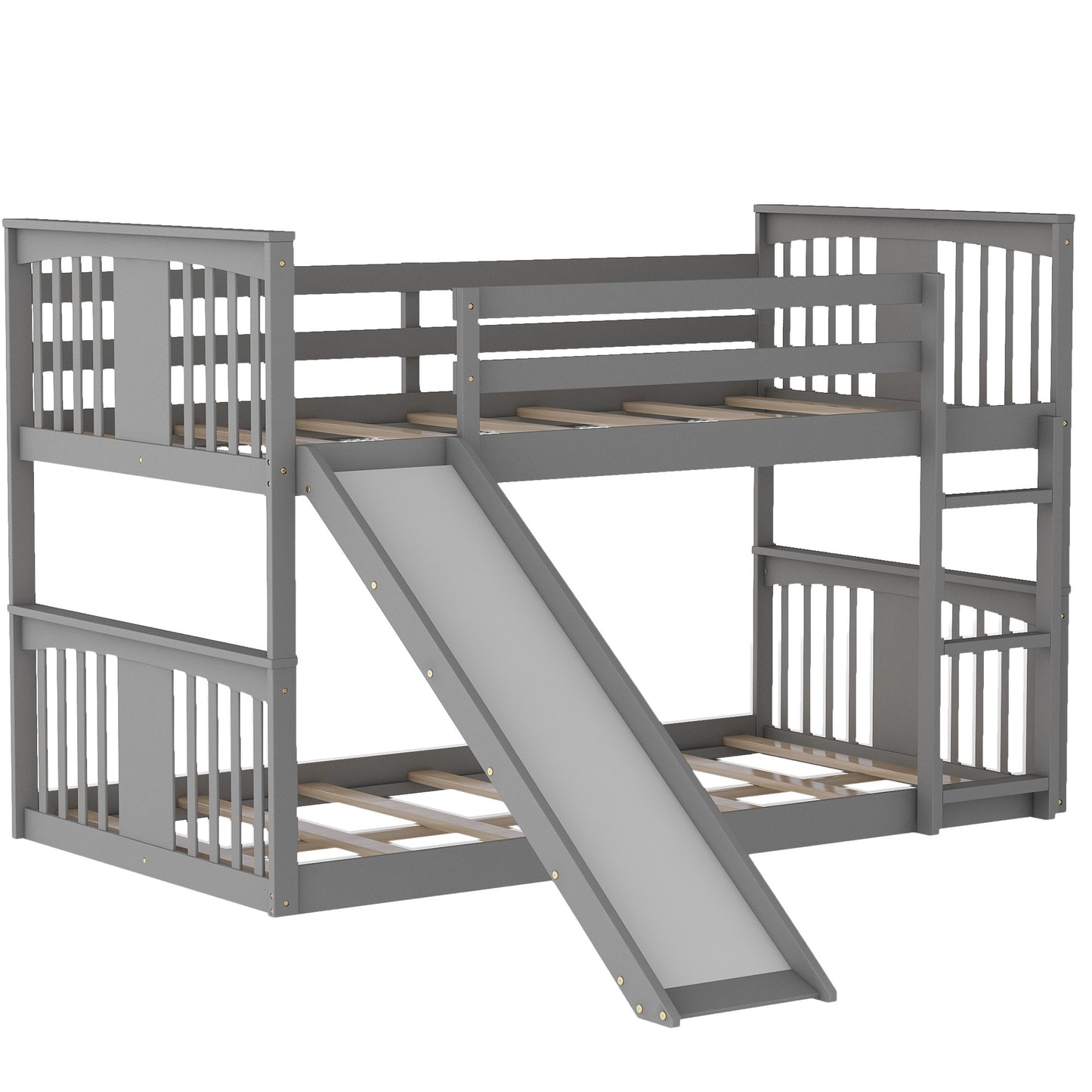 Gray Classic Twin Over Twin Bunk Bed with Ladder and Slide