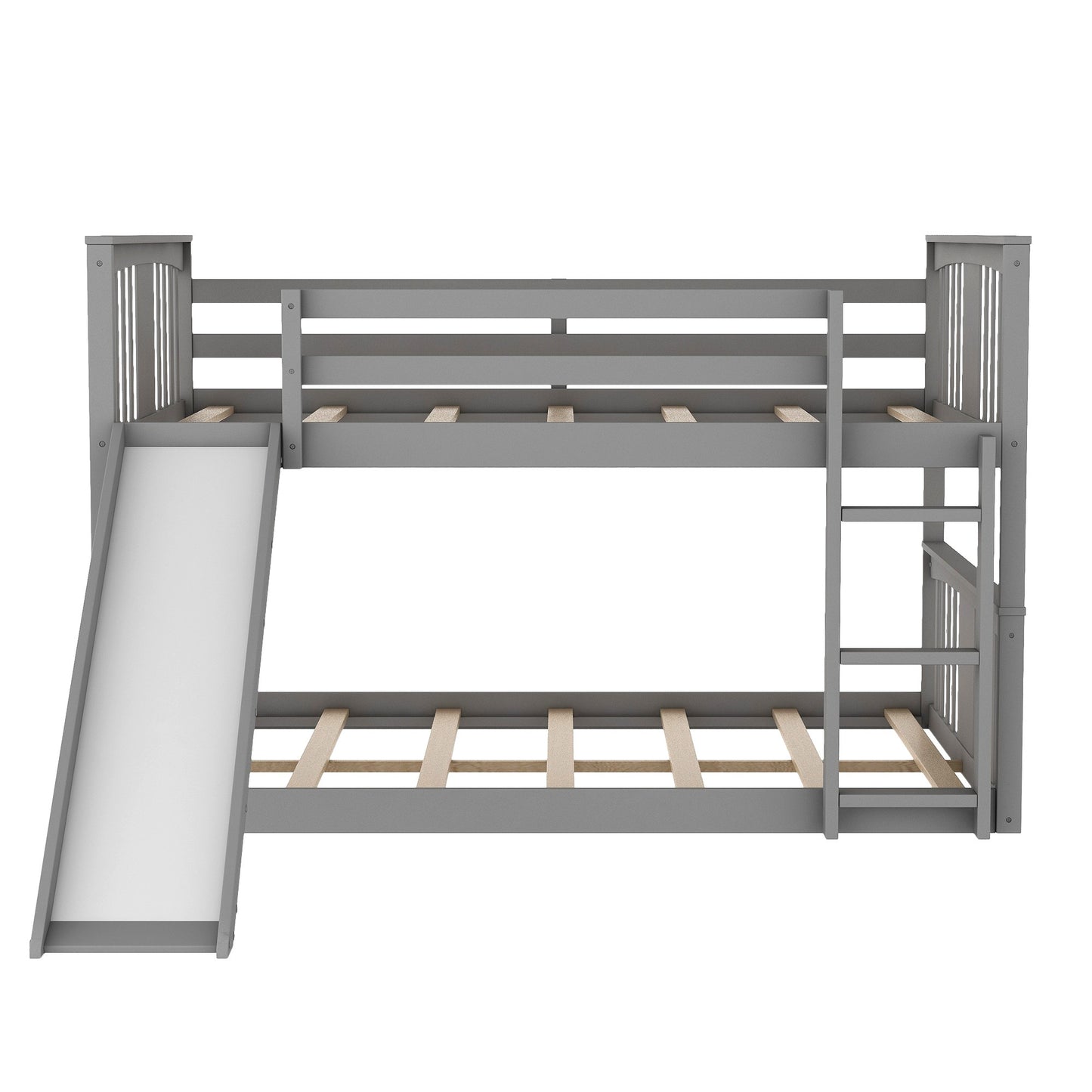 Gray Classic Twin Over Twin Bunk Bed with Ladder and Slide