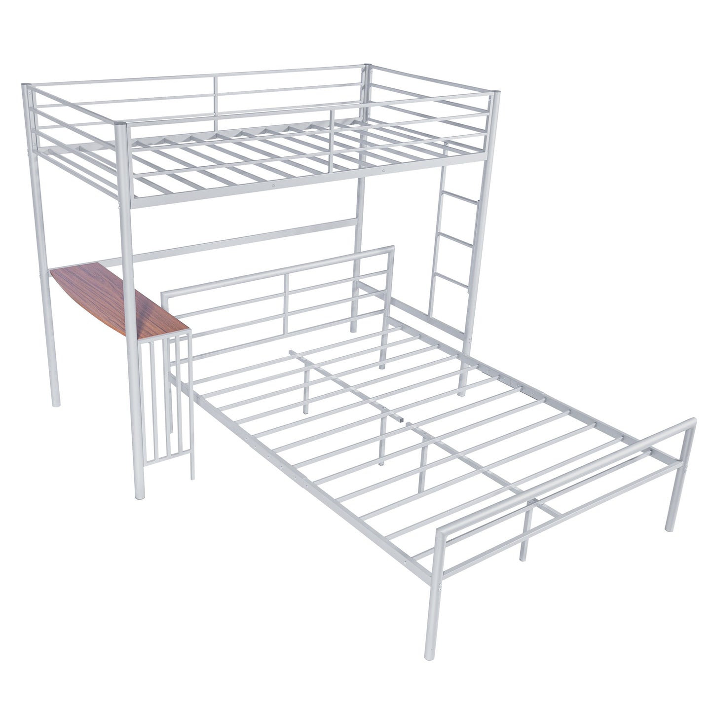 Silver Twin Over Full Metal Multi Directional Bunk Bed with Desk