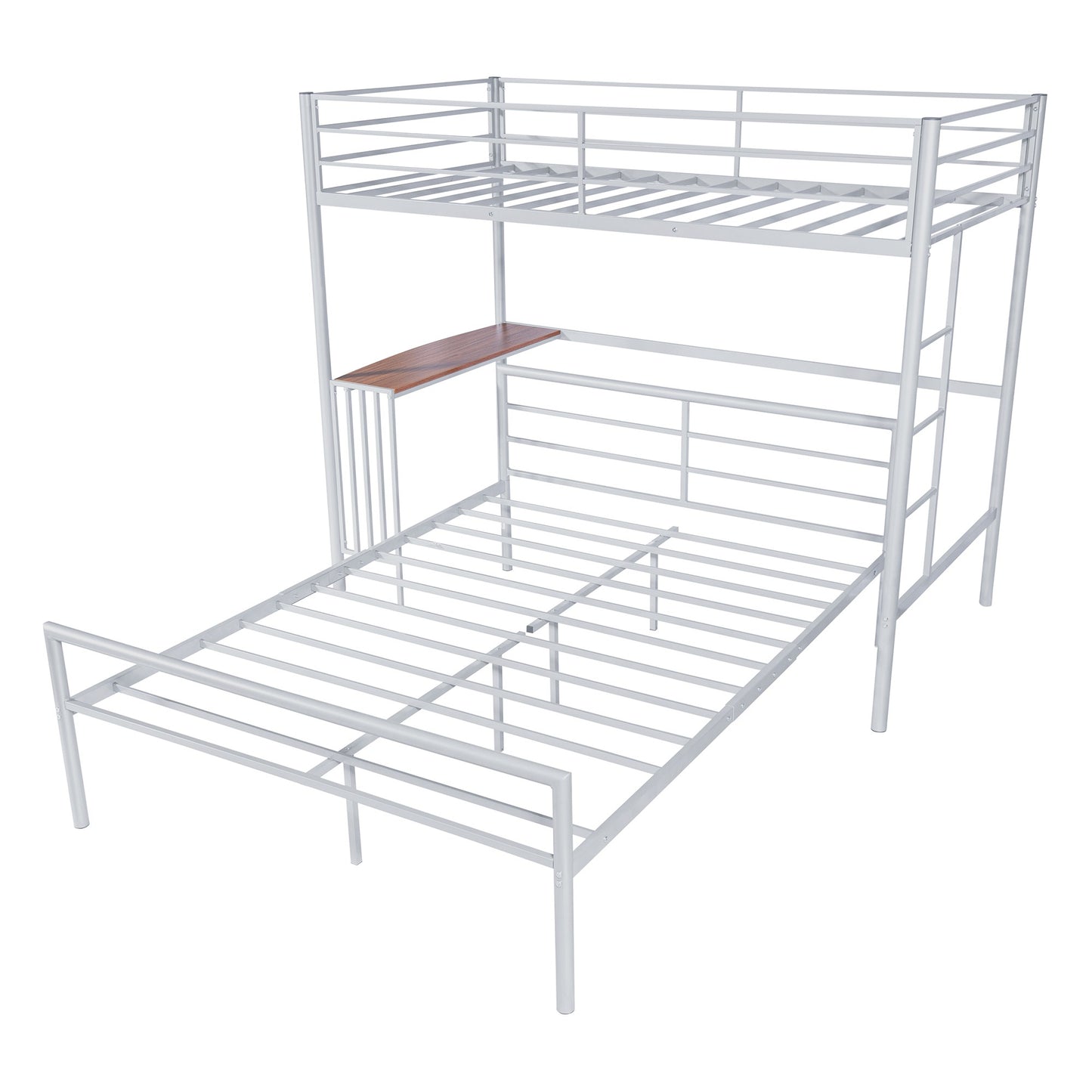 Silver Twin Over Full Metal Multi Directional Bunk Bed with Desk