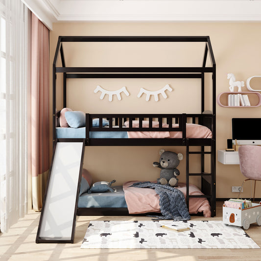 Espresso Playhouse Frame Full Over Full Bunk Bed with Slide