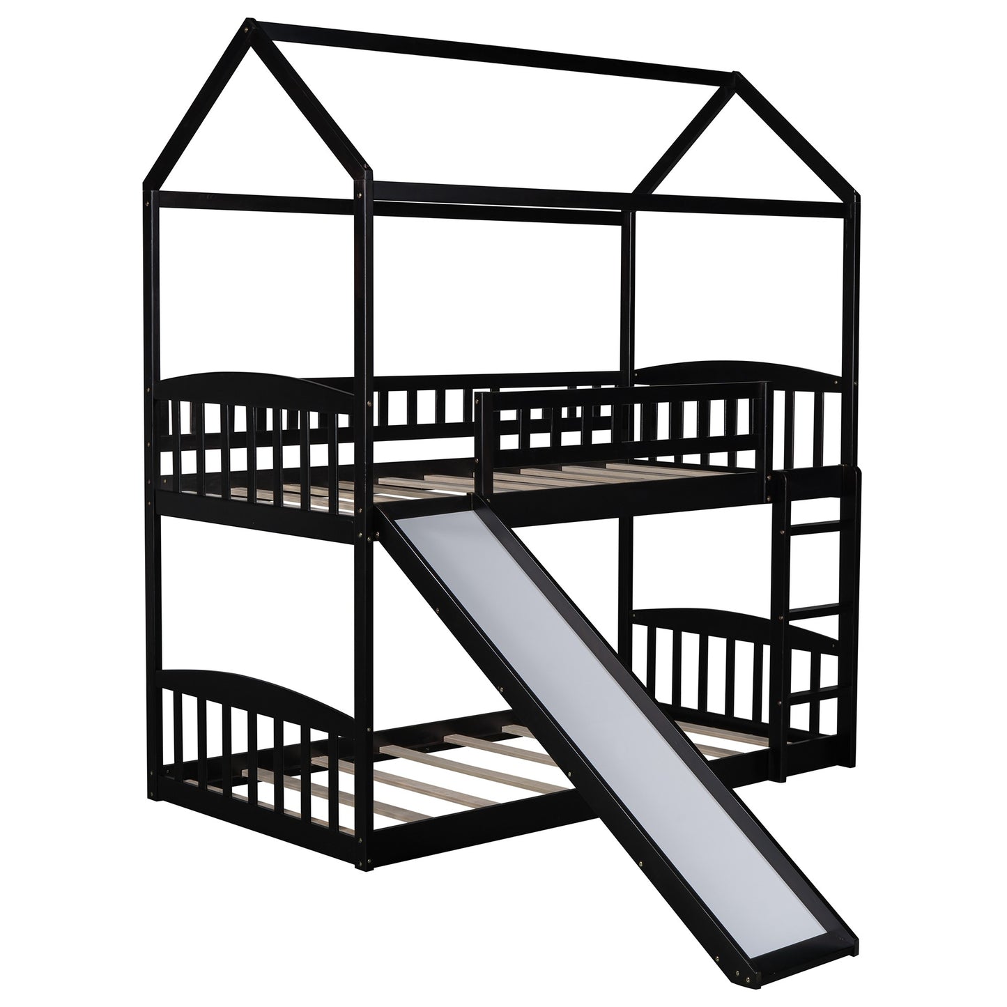 Espresso Playhouse Frame Full Over Full Bunk Bed with Slide