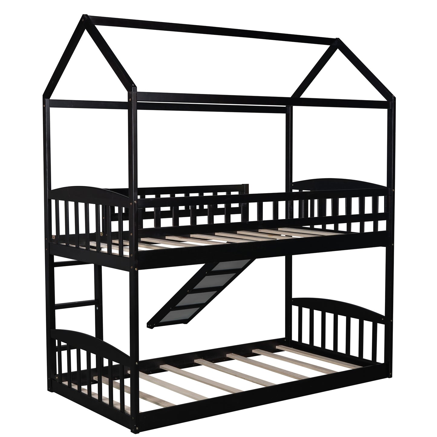 Espresso Playhouse Frame Full Over Full Bunk Bed with Slide