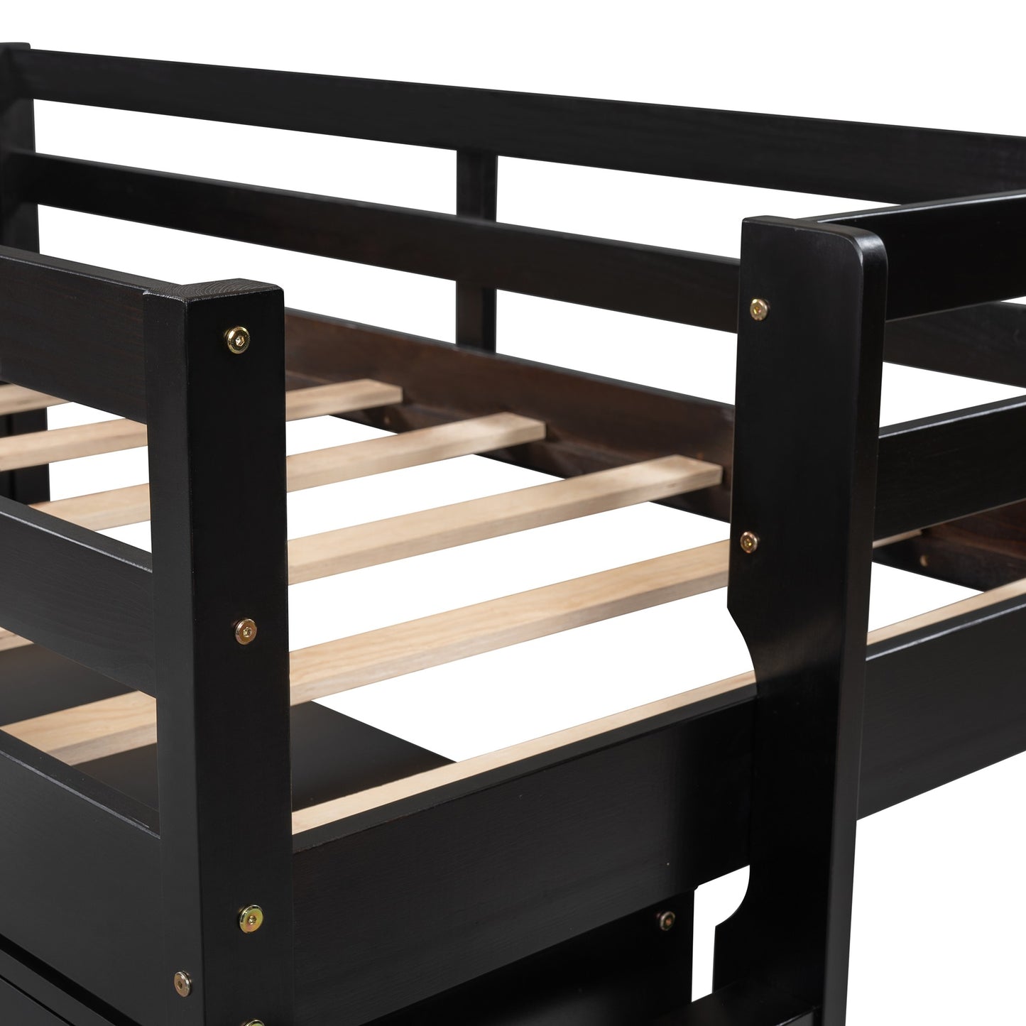 Espresso Twin Size Loft Bed with Playhouse and Drawers