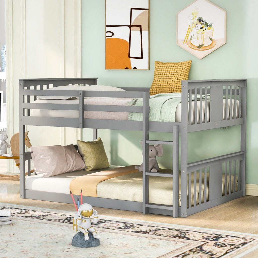 Gray Classic Full Over Full Bunk Bed with Ladder