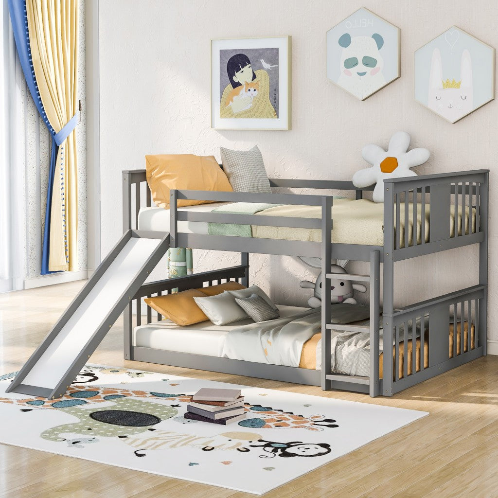 Gray Classic Full Over Full Bunk Bed with Slide