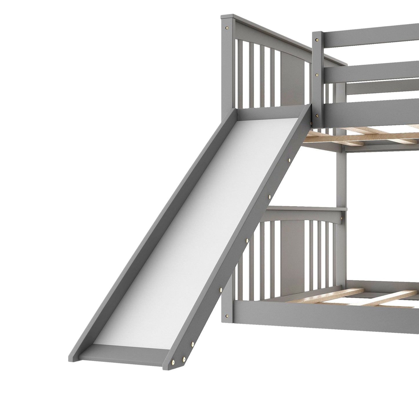 Gray Classic Full Over Full Bunk Bed with Slide