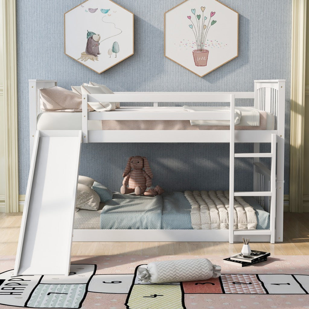 White Classic Full Over Full Bunk Bed with Slide