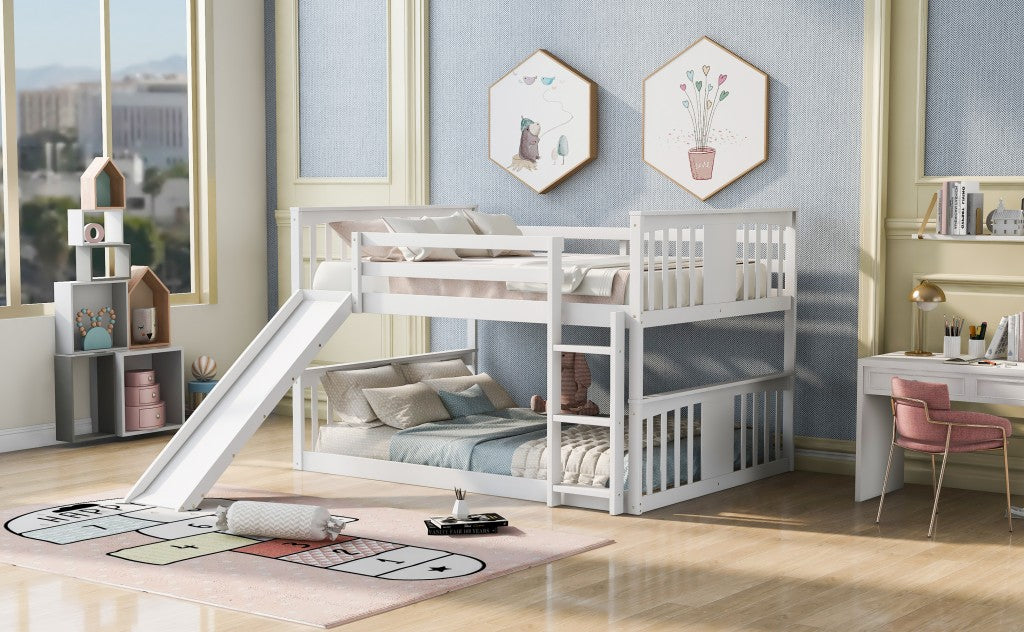 White Classic Full Over Full Bunk Bed with Slide