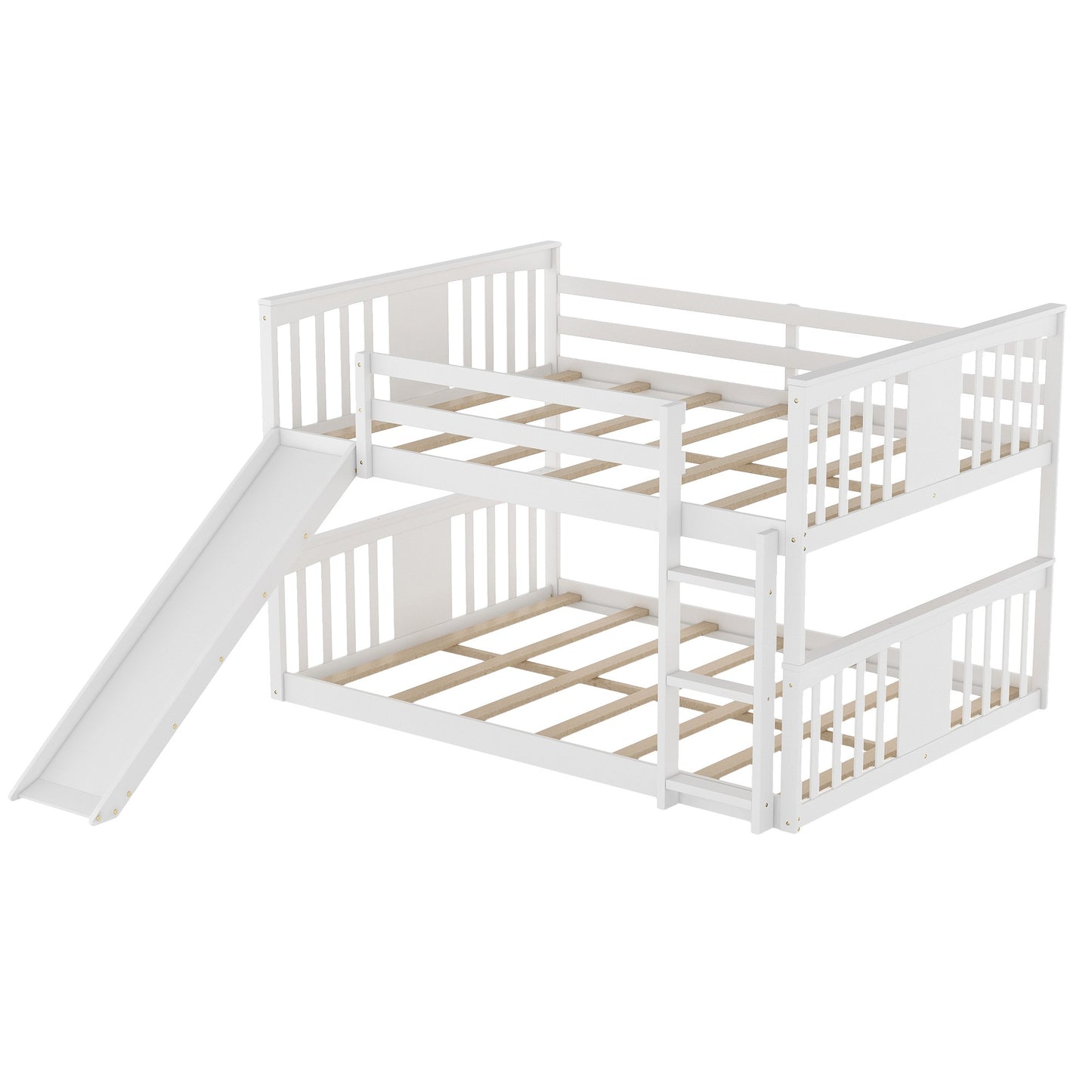 White Classic Full Over Full Bunk Bed with Slide