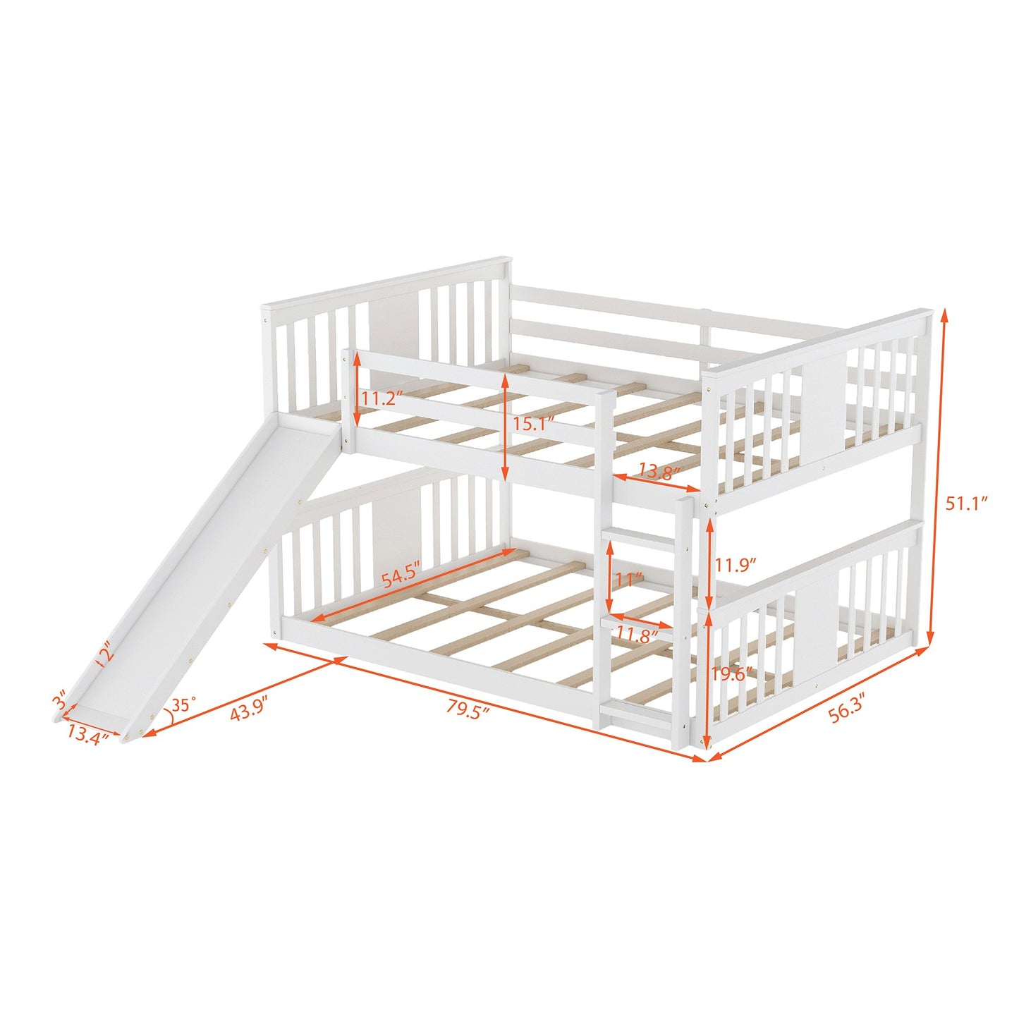 White Classic Full Over Full Bunk Bed with Slide