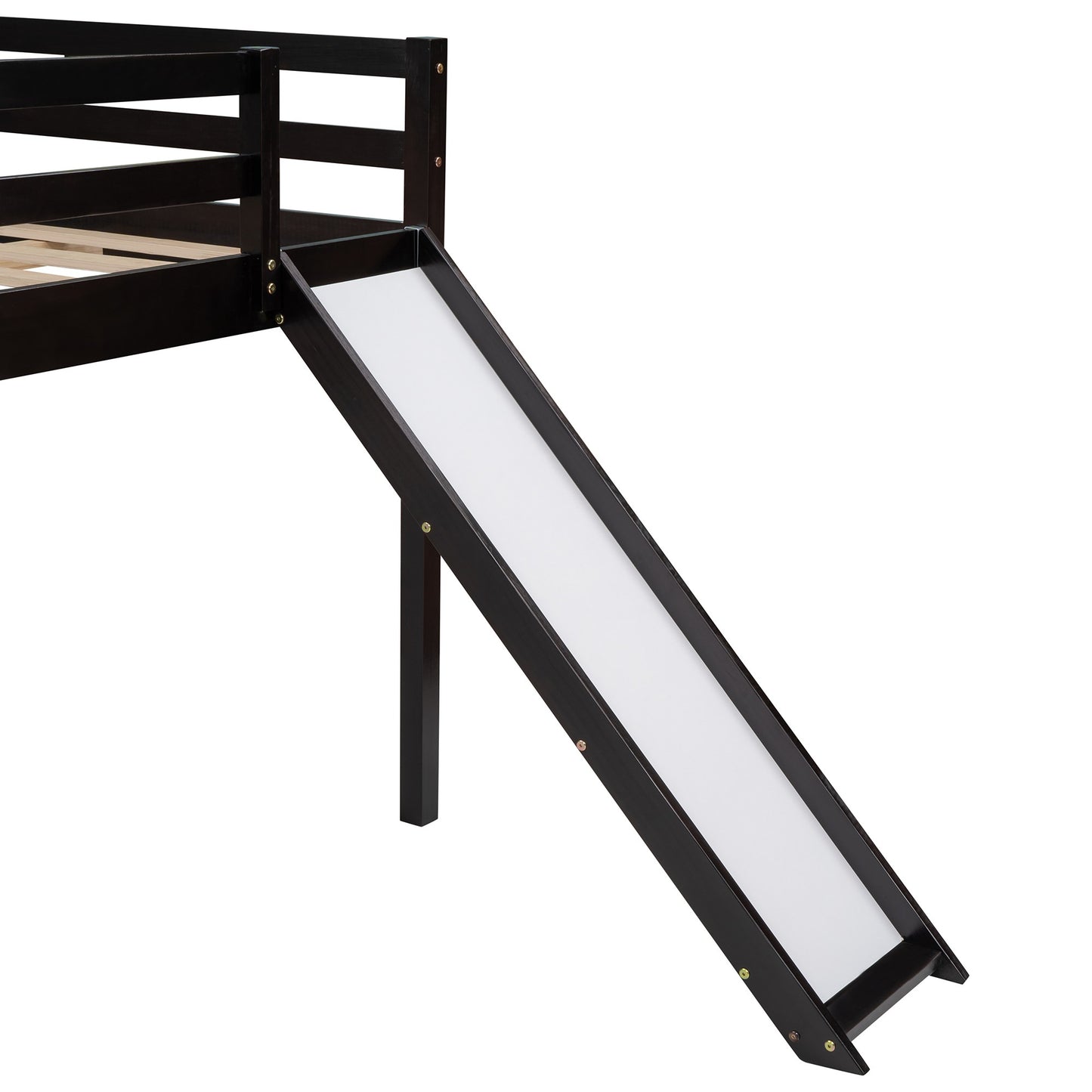 Espresso L Shaped Full Size Wooden Double Loft Bed with Slide and Ladders