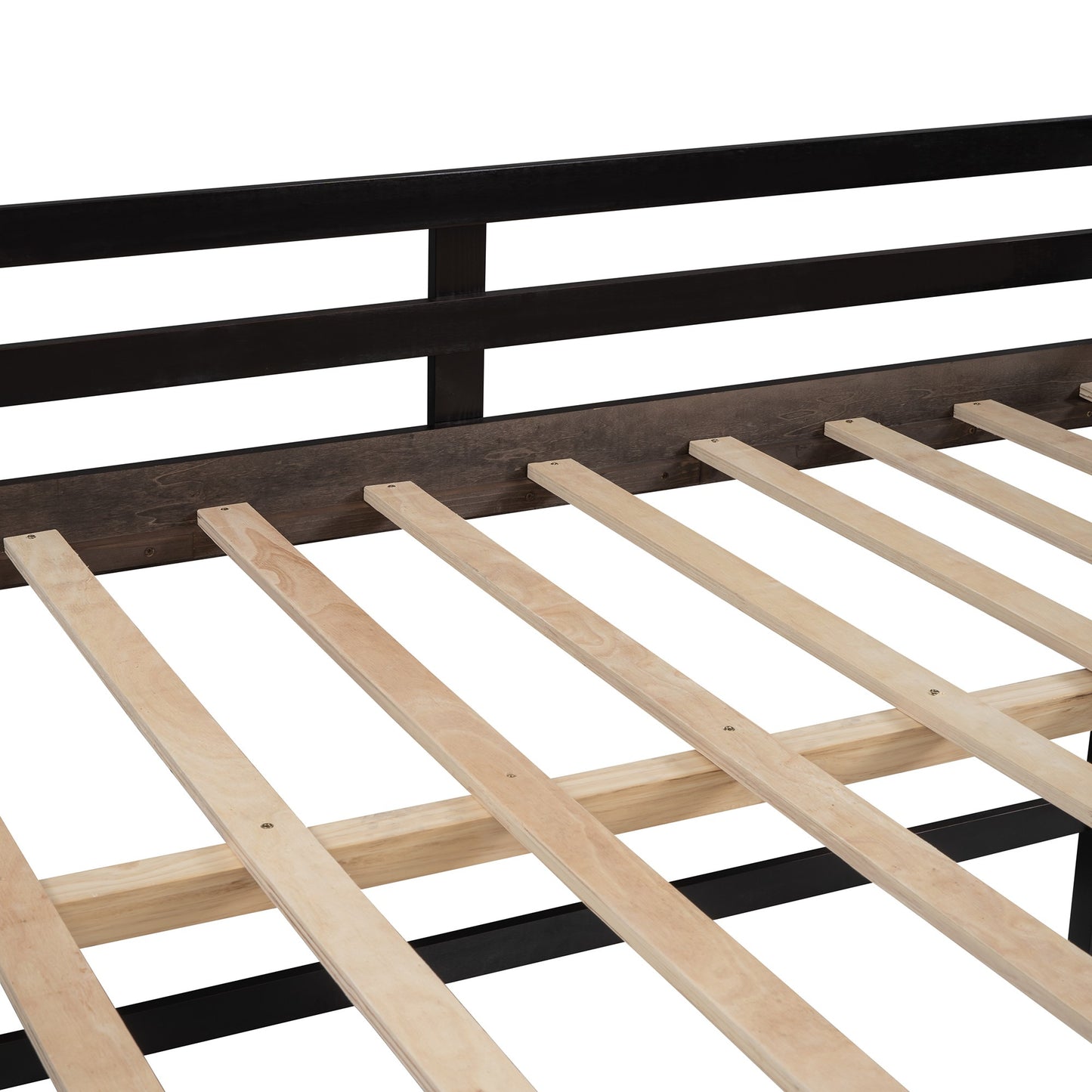 Espresso L Shaped Full Size Wooden Double Loft Bed with Slide and Ladders