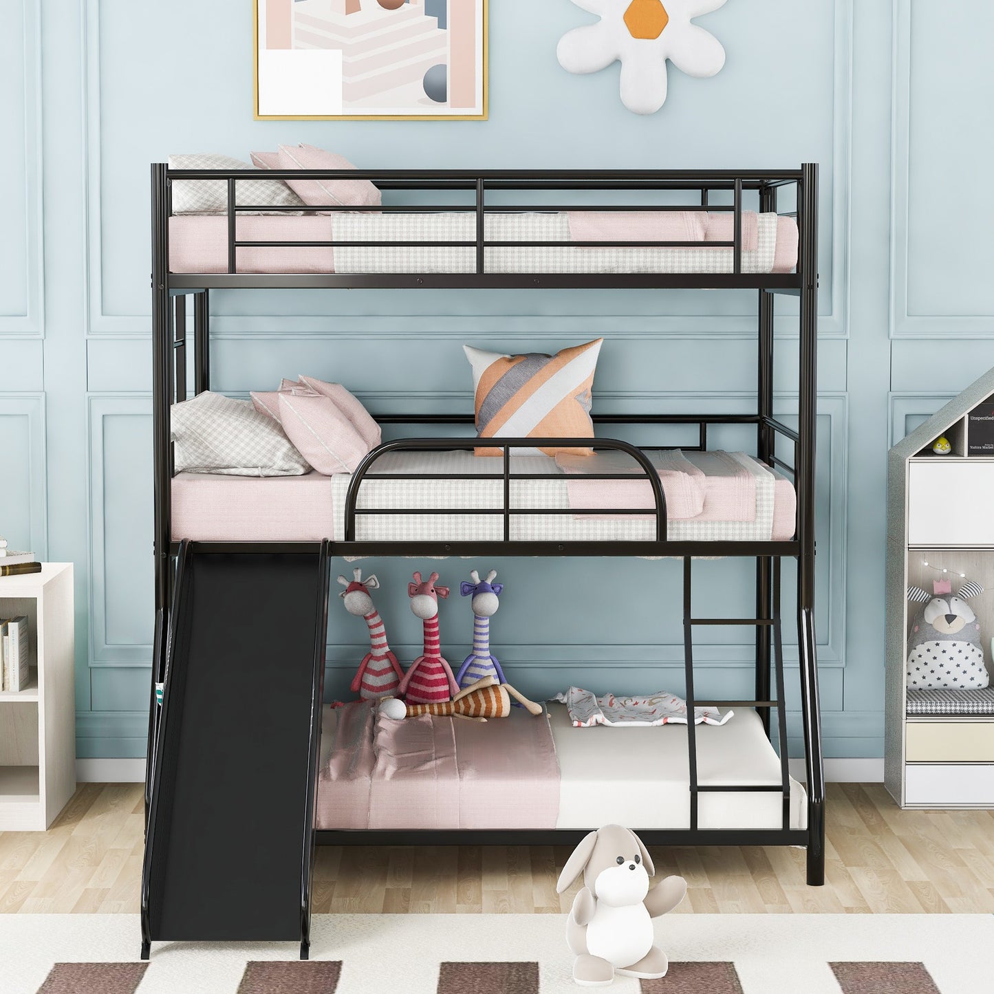 Black Twin Over Twin over Full Size Triple Bunk Bed