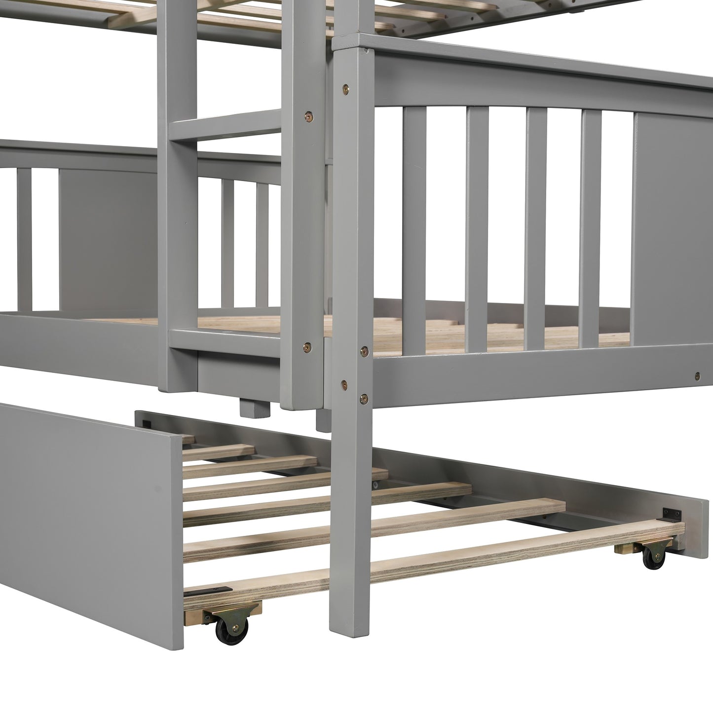 Gray Double Full Size Over Twin Trundle Bunk Bed