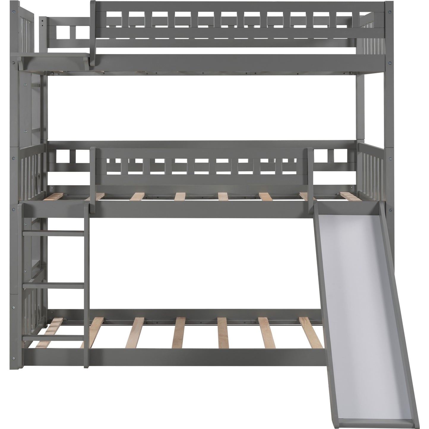 Gray Triple Twin Size Ladder Bunk Bed