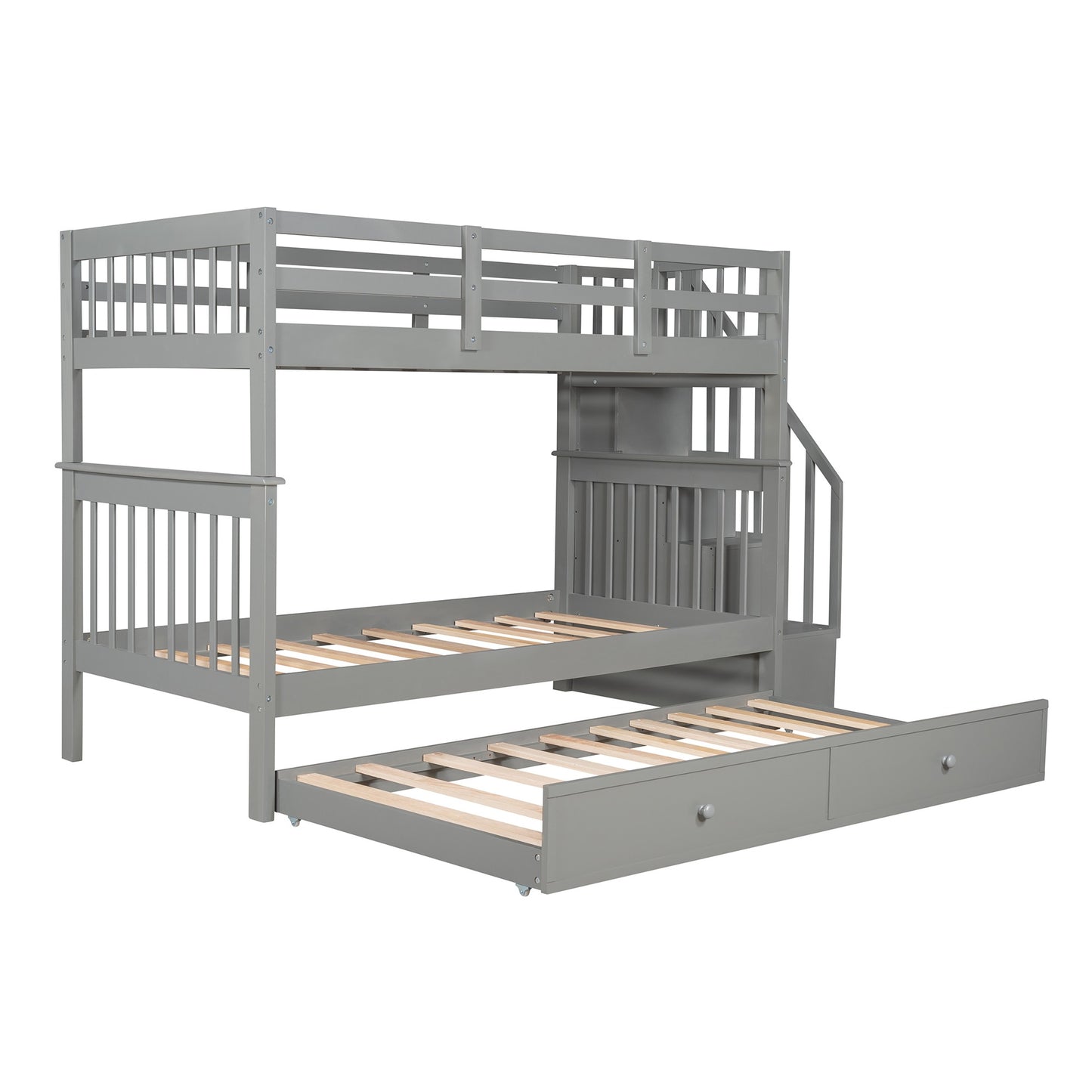 Gray Double Twin Size Stairway Bunk Bed