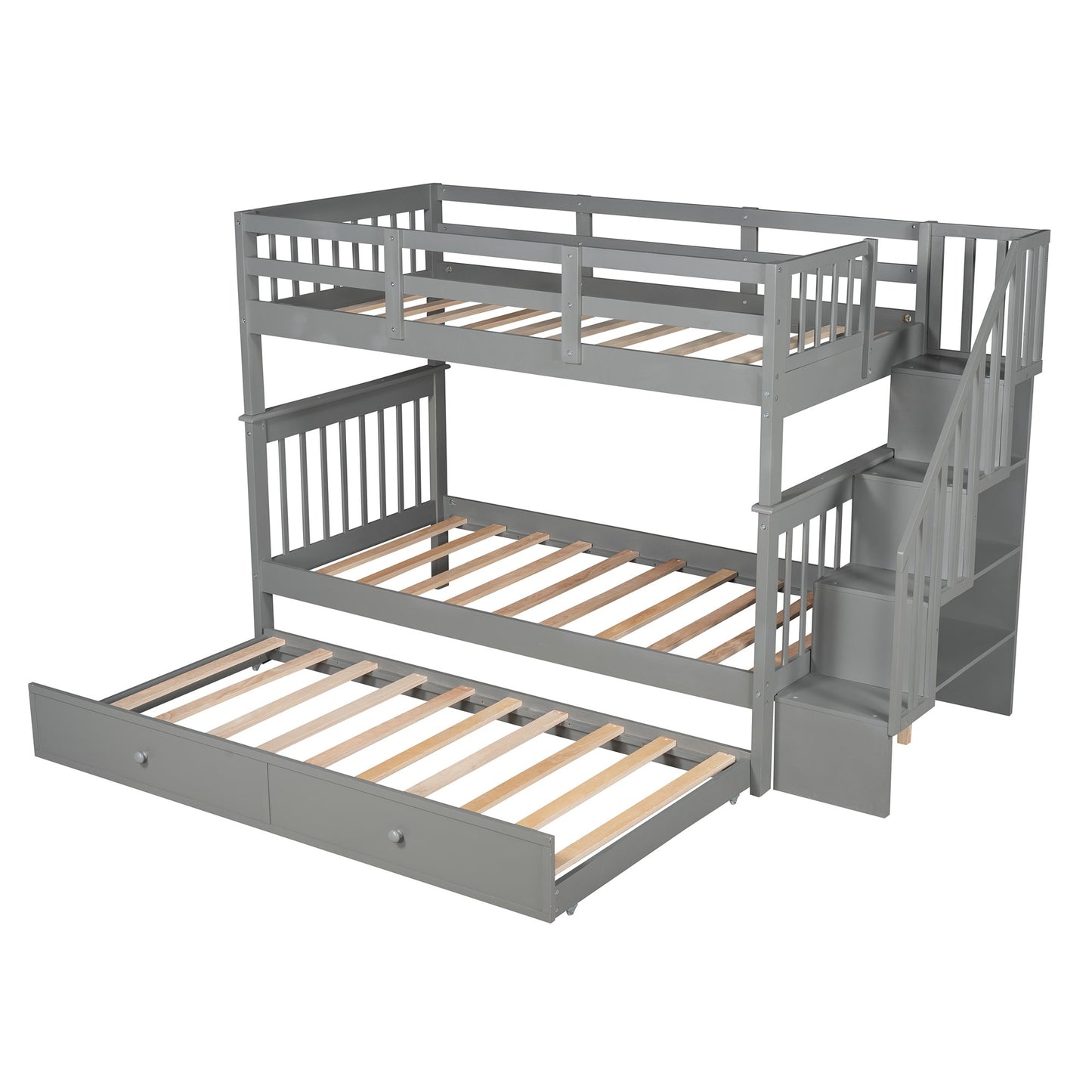 Gray Double Twin Size Stairway Bunk Bed