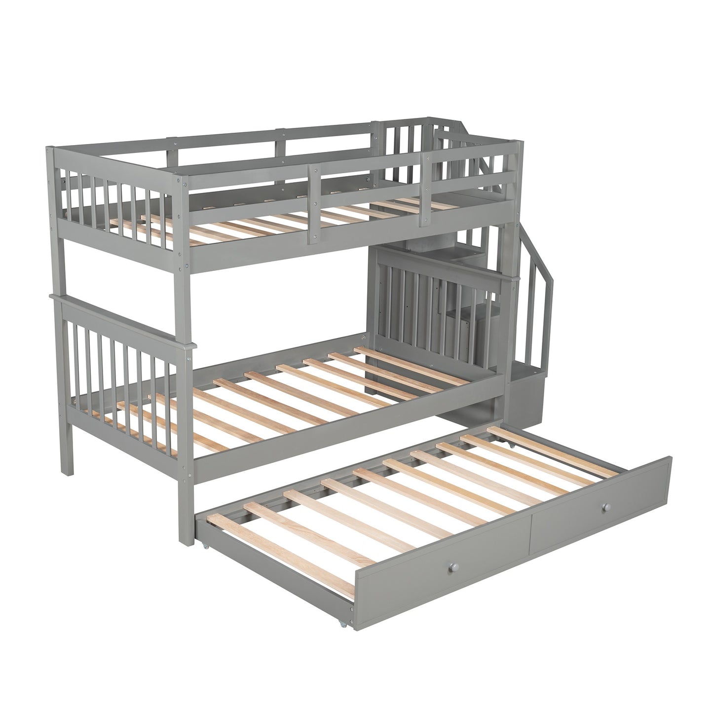 Gray Double Twin Size Stairway Bunk Bed