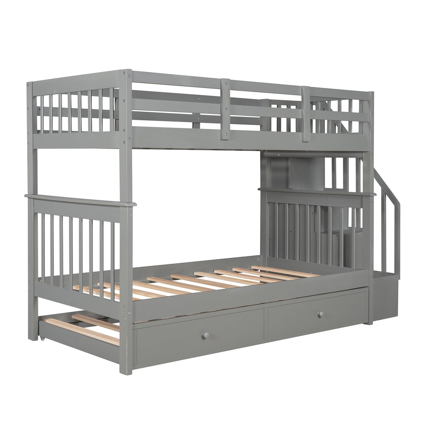 Gray Double Twin Size Stairway Bunk Bed