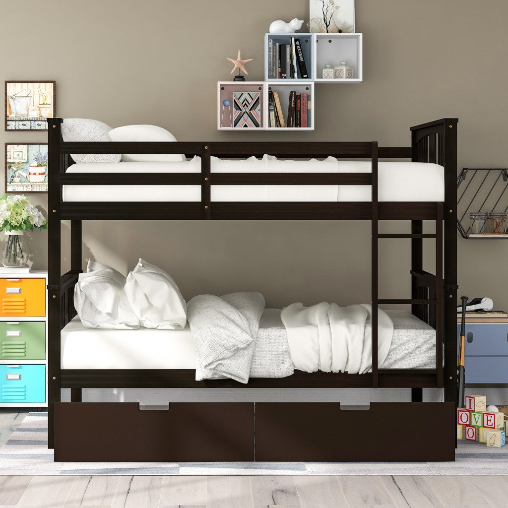 Modern Espresso Full Over Full Bunk Bed with Two Drawers