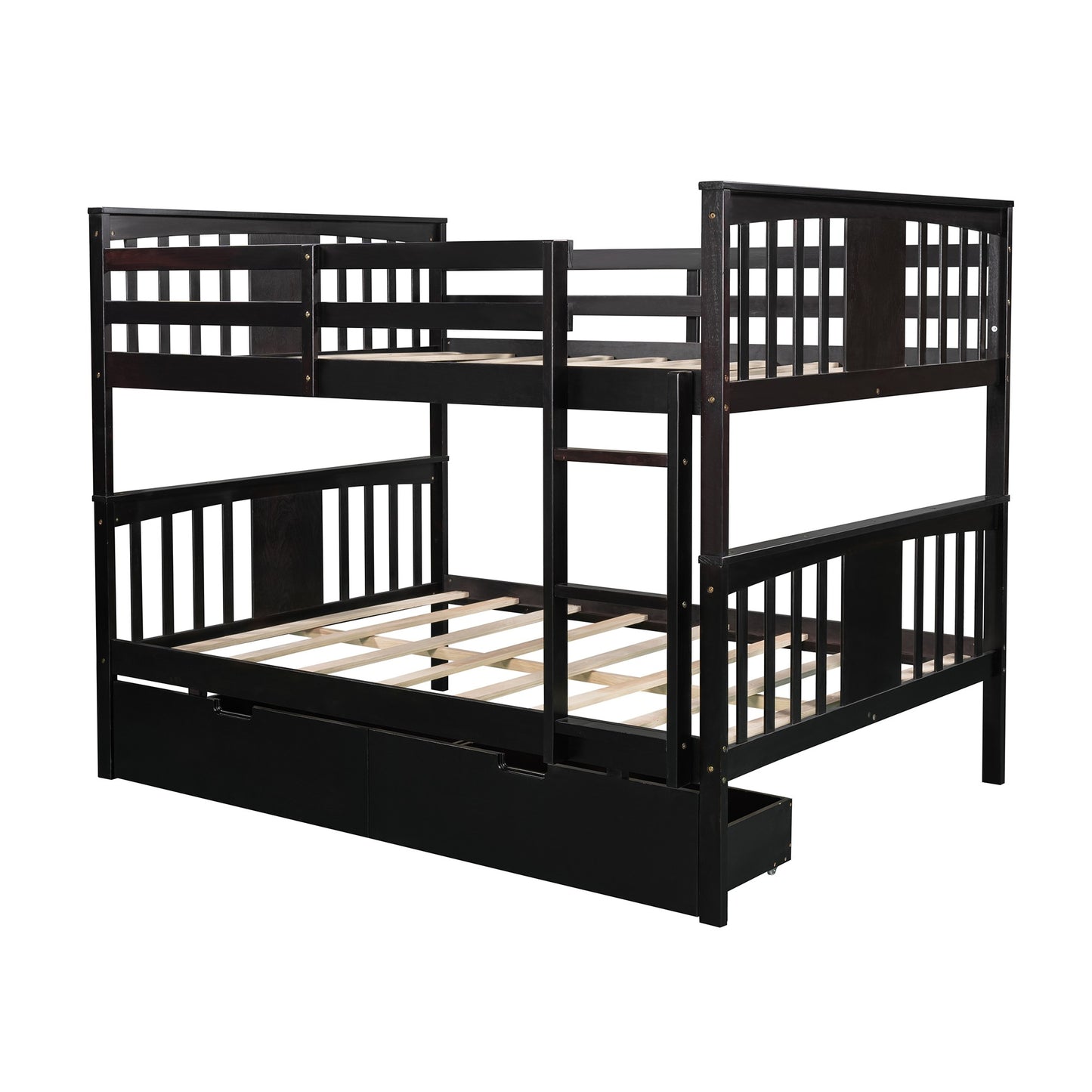 Modern Espresso Full Over Full Bunk Bed with Two Drawers