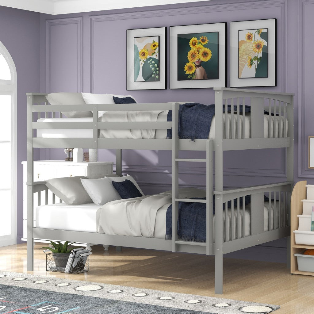 Full over Full Bunk Bed with Ladder for Bedroom, Guest Room Furniture-Gray