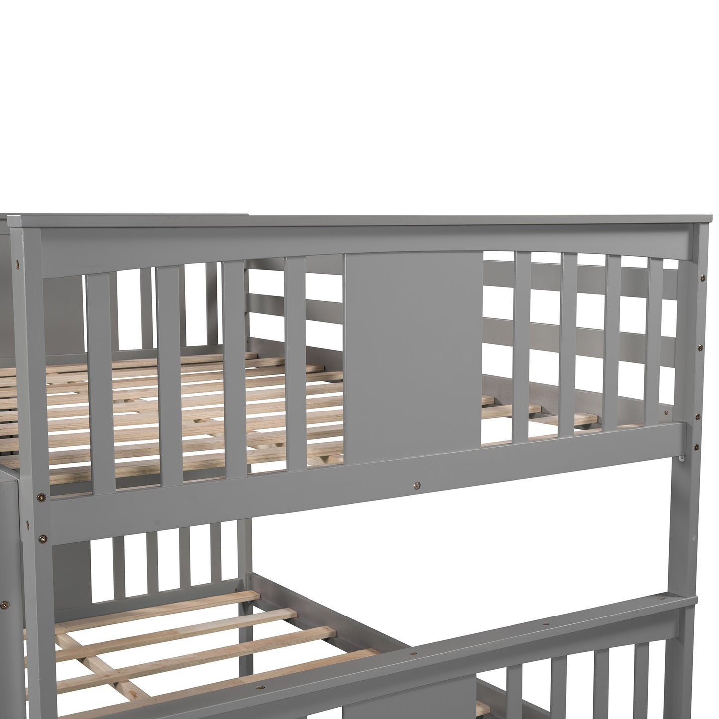 Full over Full Bunk Bed with Ladder for Bedroom, Guest Room Furniture-Gray