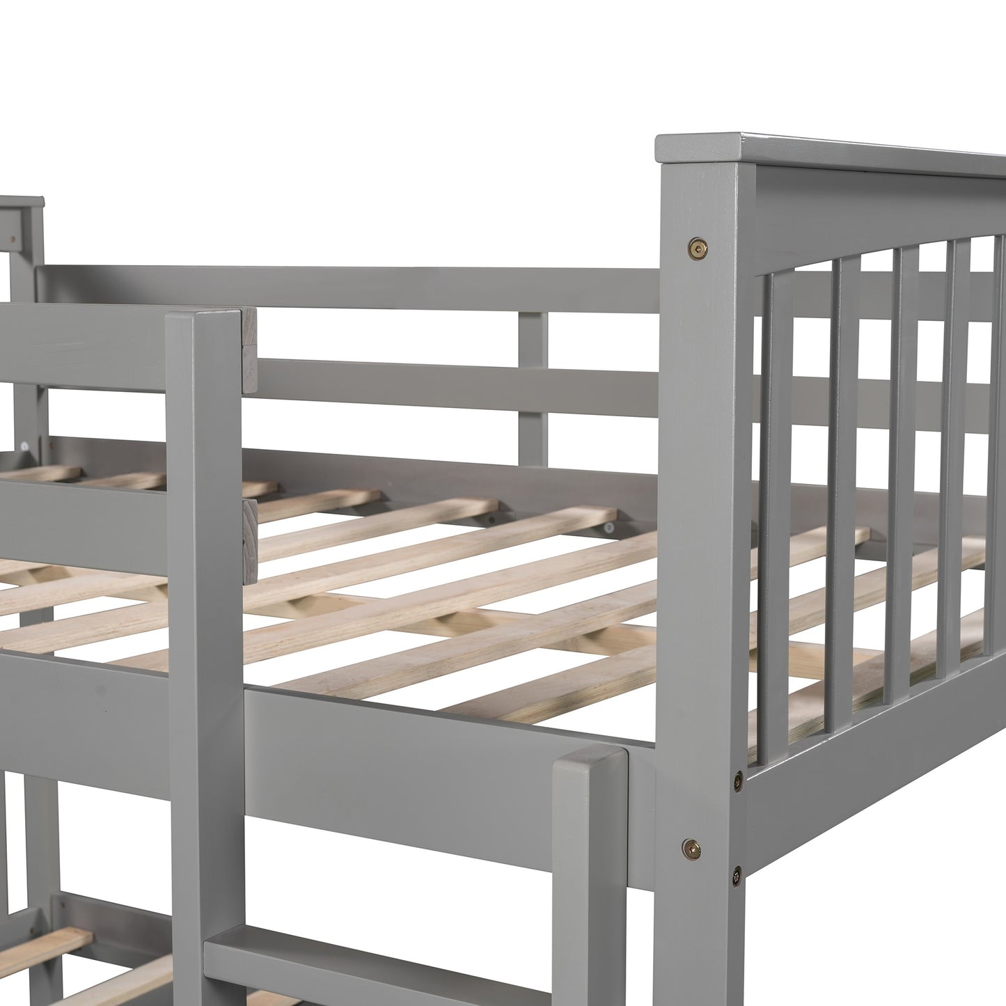 Full over Full Bunk Bed with Ladder for Bedroom, Guest Room Furniture-Gray