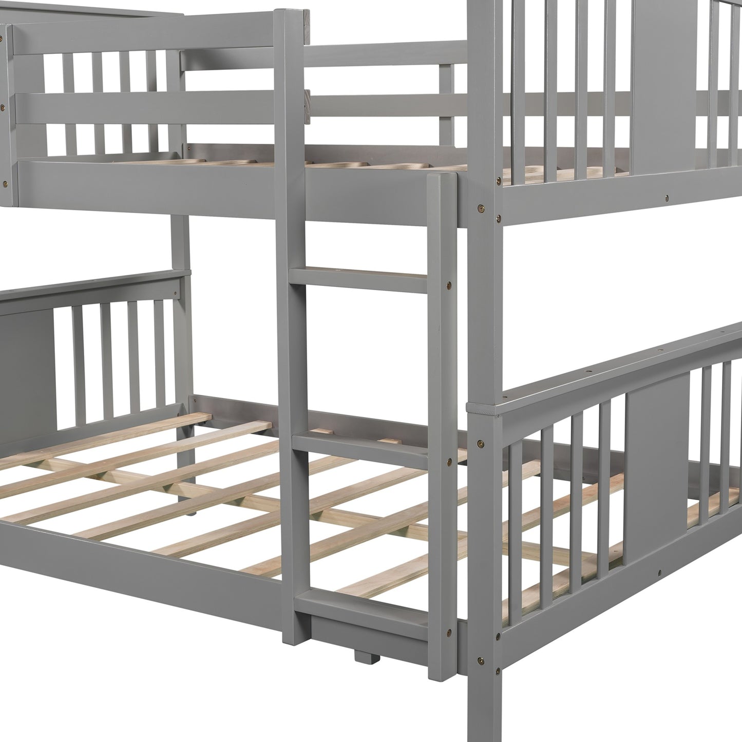 Full over Full Bunk Bed with Ladder for Bedroom, Guest Room Furniture-Gray