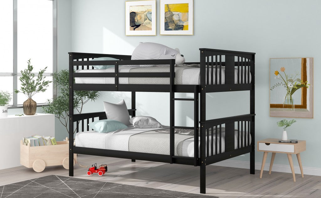 Full over Full Bunk Bed with  Ladder for Bedroom, Guest Room Furniture-Espresso