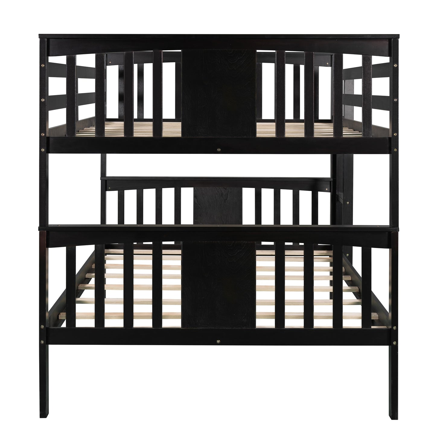 Full over Full Bunk Bed with  Ladder for Bedroom, Guest Room Furniture-Espresso