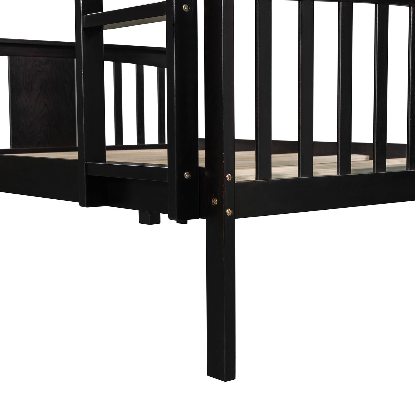 Full over Full Bunk Bed with  Ladder for Bedroom, Guest Room Furniture-Espresso