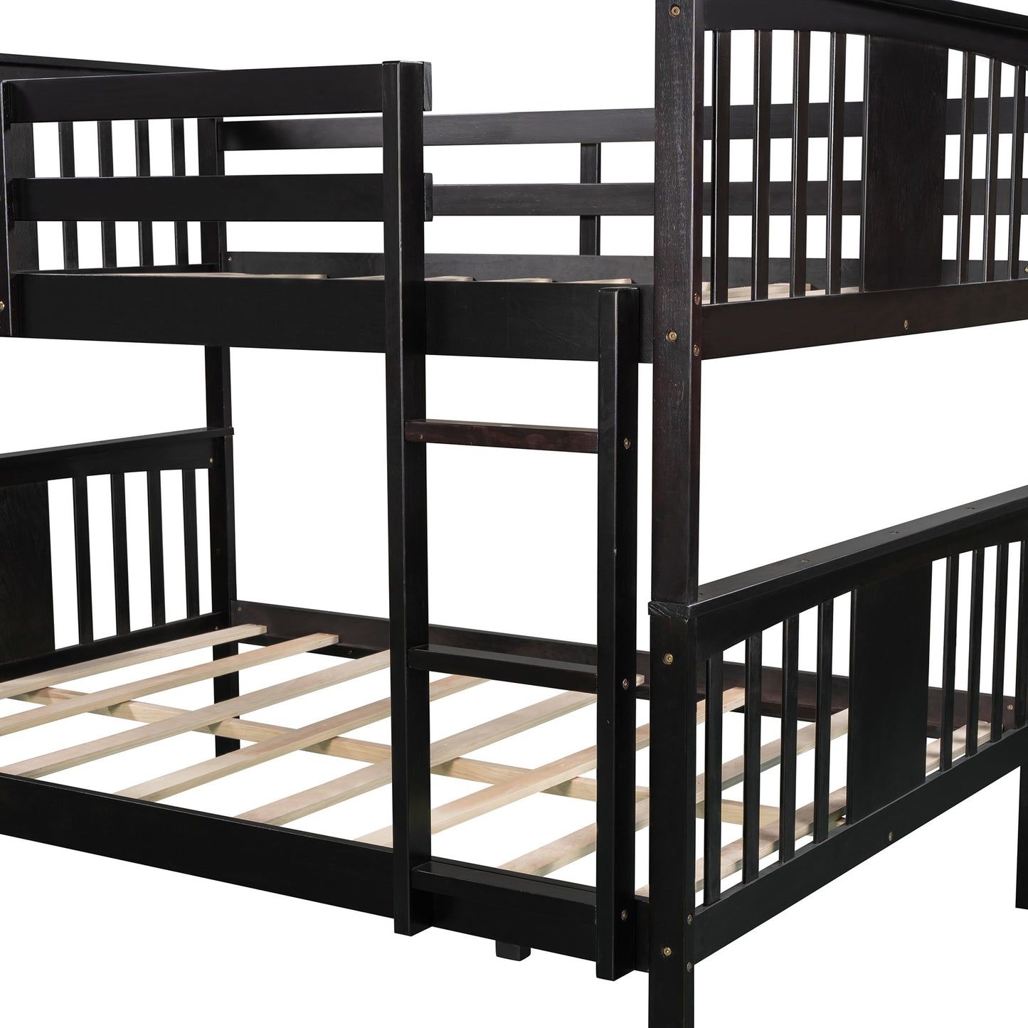 Full over Full Bunk Bed with  Ladder for Bedroom, Guest Room Furniture-Espresso