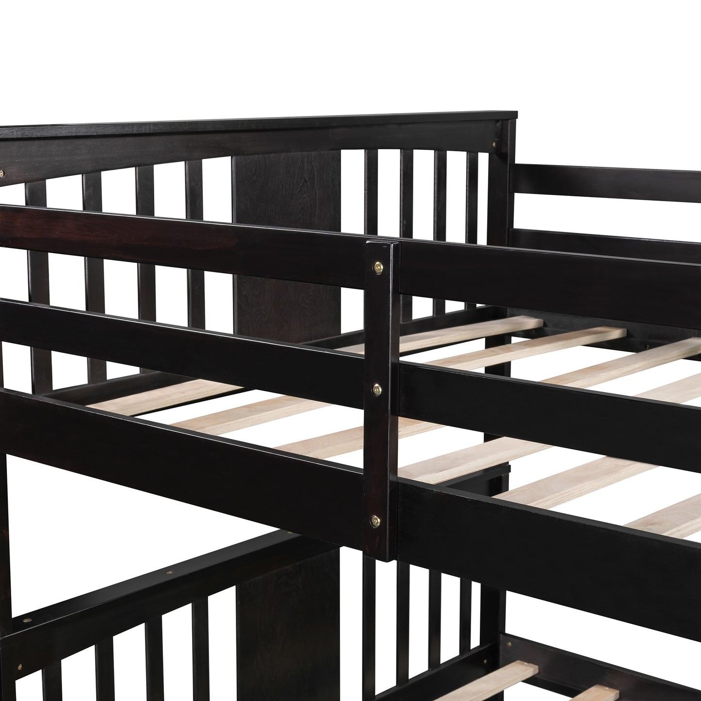 Full over Full Bunk Bed with  Ladder for Bedroom, Guest Room Furniture-Espresso