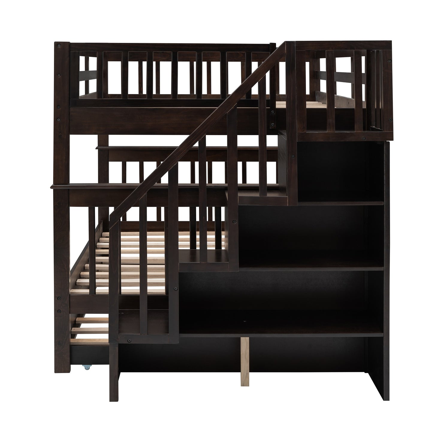 Espresso Full Over Full Bunk Bed with Stairway Drawers and Trundle