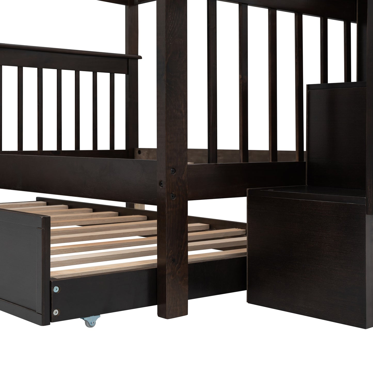 Espresso Full Over Full Bunk Bed with Stairway Drawers and Trundle