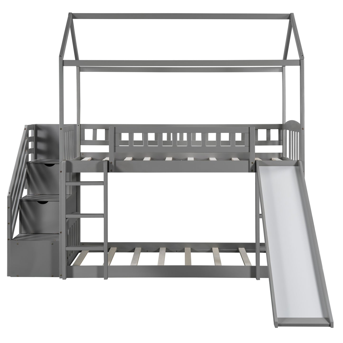 Gray Twin Over Twin Playhouse Styled Bunk Bed