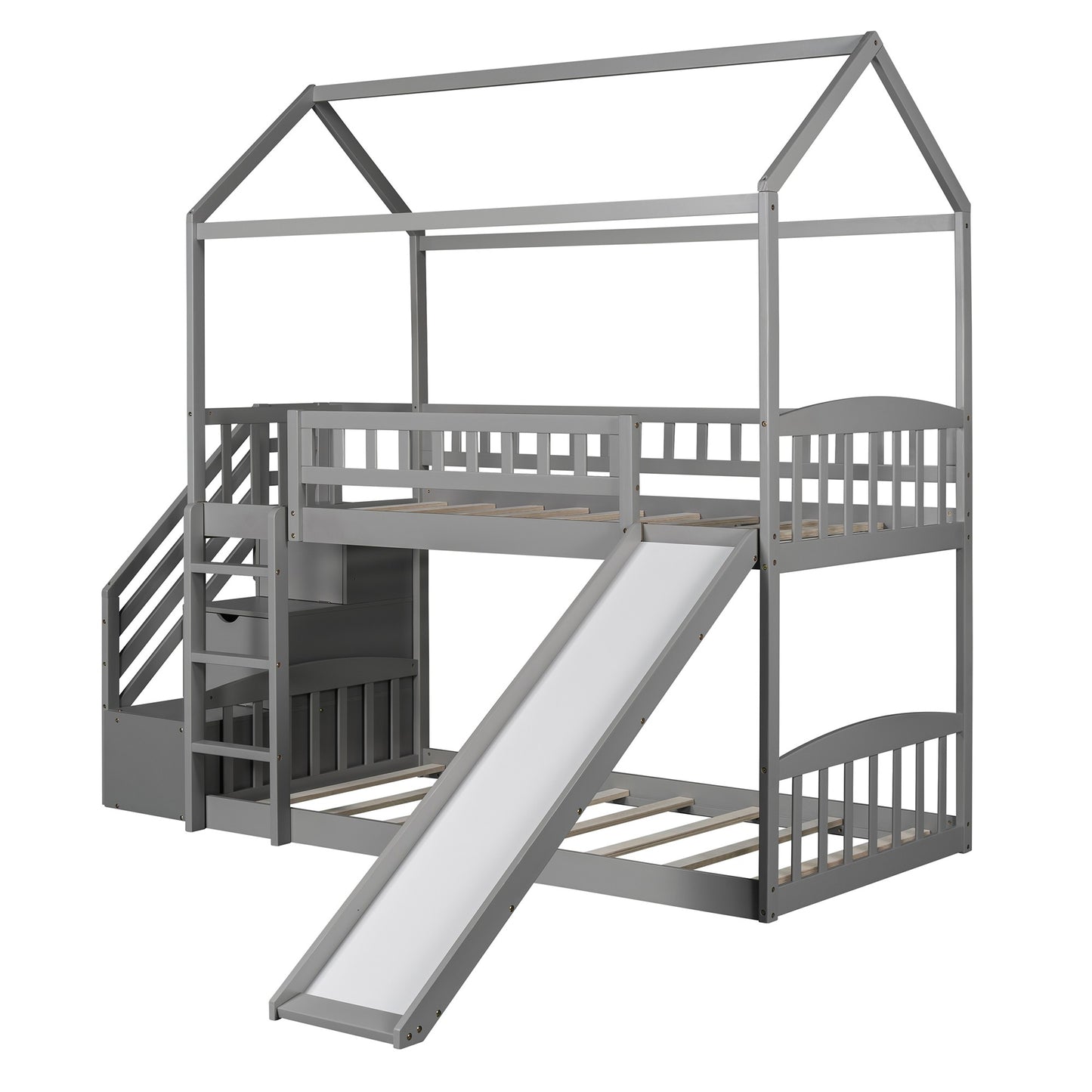 Gray Twin Over Twin Playhouse Styled Bunk Bed