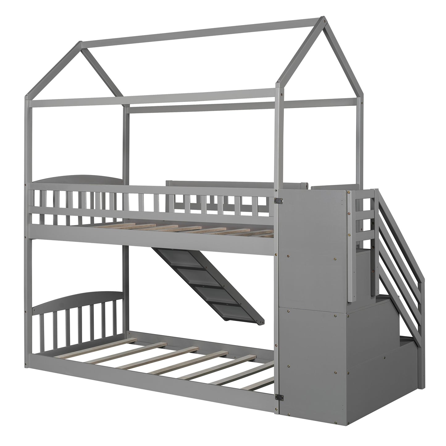 Gray Twin Over Twin Playhouse Styled Bunk Bed