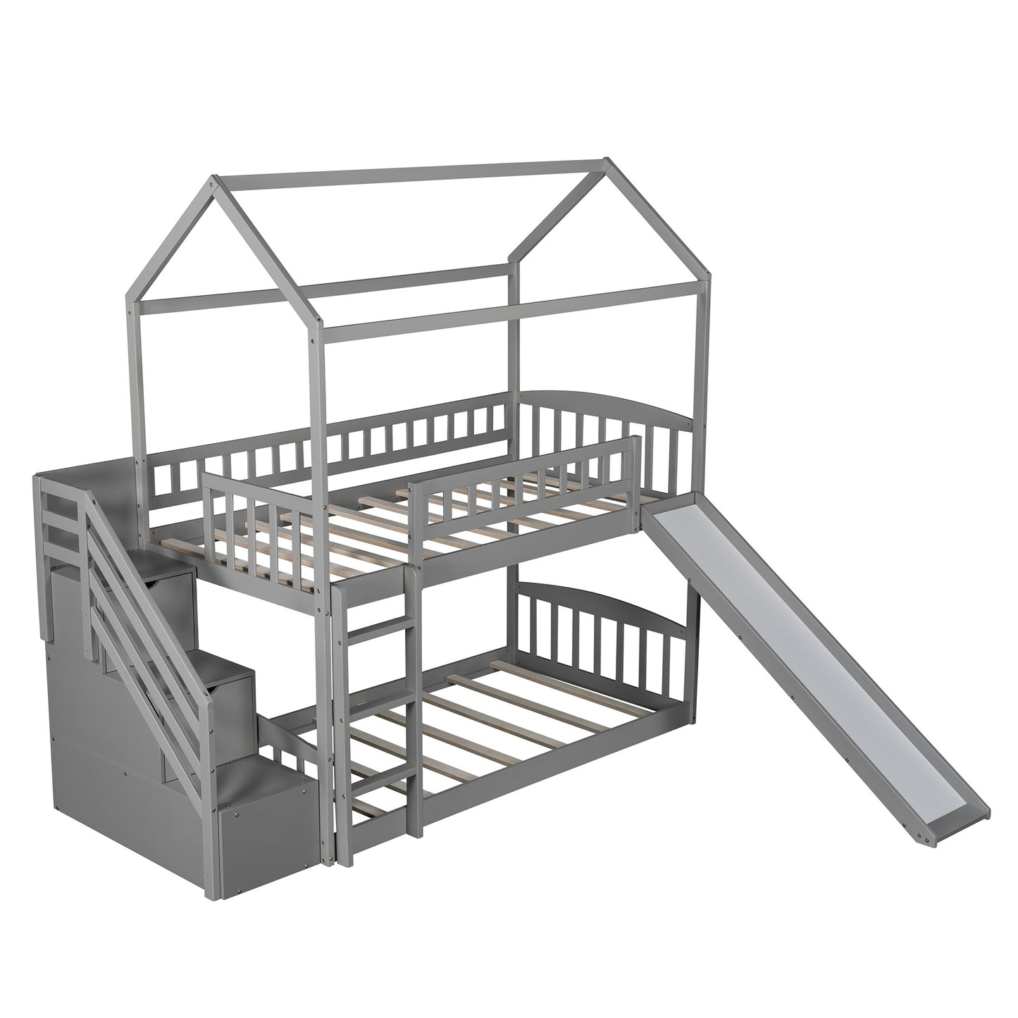 Gray Twin Over Twin Playhouse Styled Bunk Bed