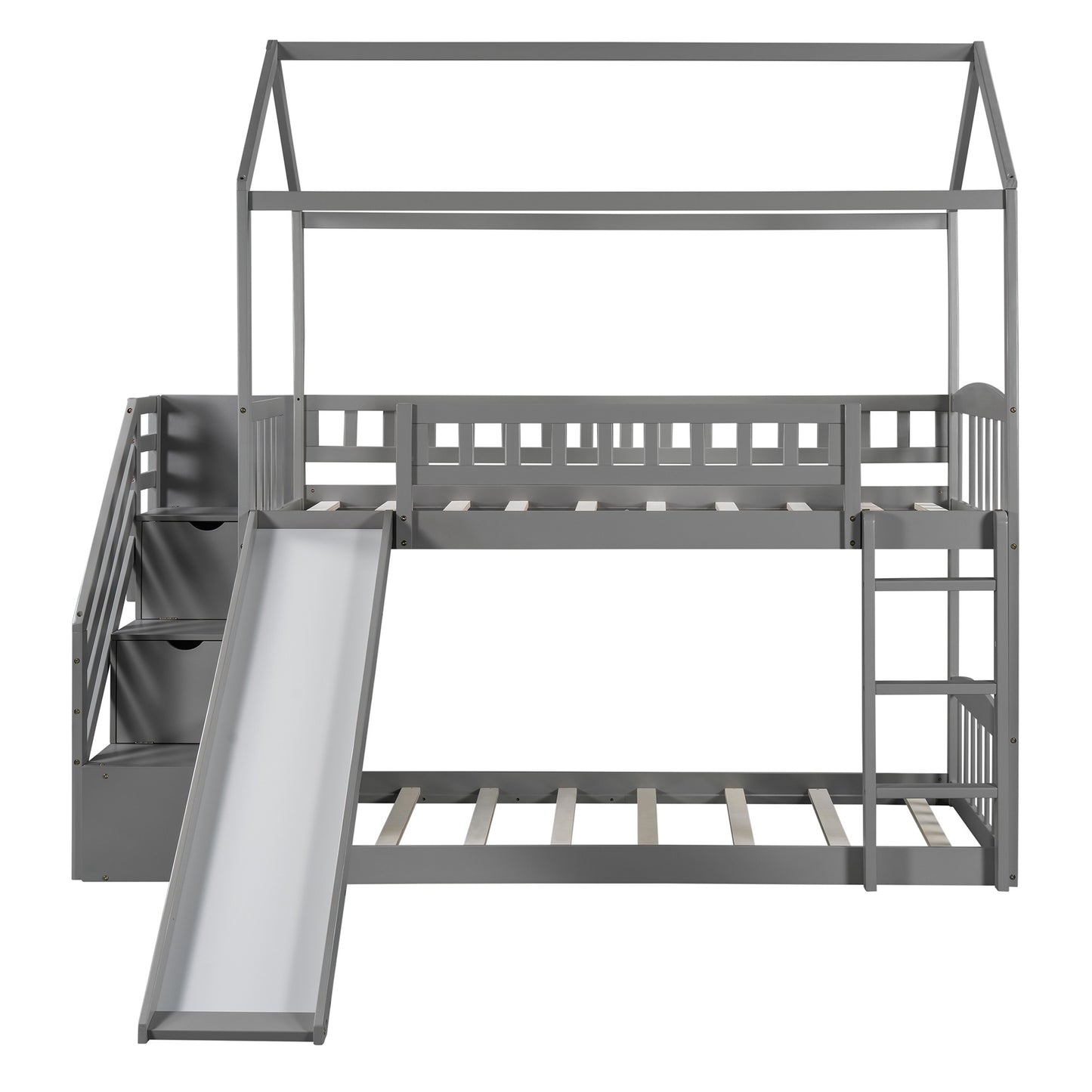 Gray Twin Over Twin Playhouse Styled Bunk Bed