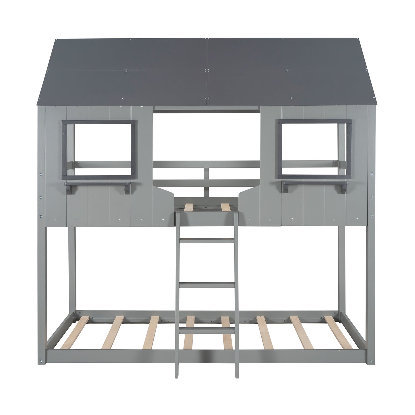 Gray and Dark Gray Twin Over Twin Doll House Bunk Bed