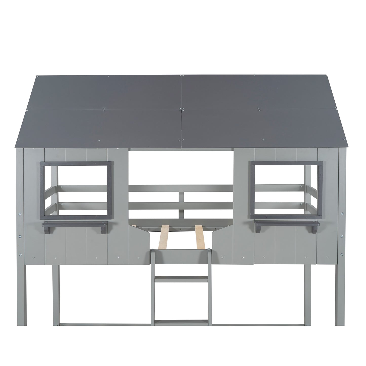 Gray and Dark Gray Twin Over Twin Doll House Bunk Bed